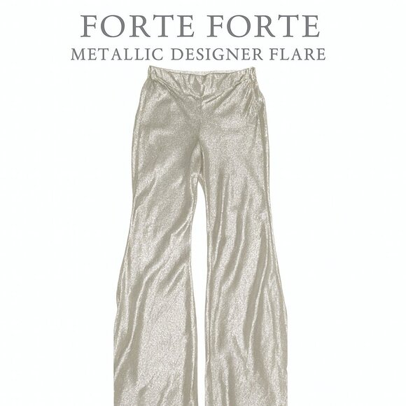 NWT Forte Forte Riflessi Silver Metallic Flared Pants M Italy Designer Statement - Picture 1 of 17